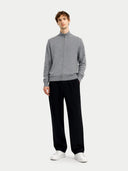 Mens' Dim Gray  Cashmere Cardigan worn by model, front view on white background