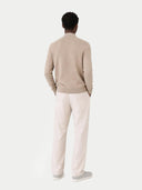 Men's Taupe Full-Zip Cashmere Cardigan worn by model, back view on white background