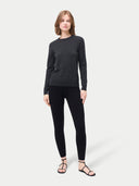 Women's Silk Cashmere Leggings Black worn by model, front view on white background