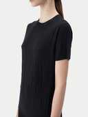 A black silk cashmere t-shirt with a round neckline and short sleeves. #color_graphite-black
