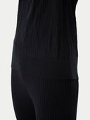 A black silk cashmere t-shirt with a round neckline and short sleeves. #color_graphite-black