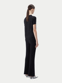 A black silk cashmere t-shirt with a round neckline and short sleeves. #color_graphite-black