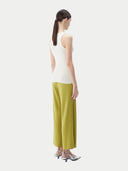Women's Rib-Knit Silk Cashmere Blend Pants Dark Citron worn by model, back view on white background