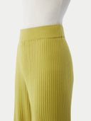 Women's Rib-Knit Silk Cashmere Blend Pants Dark Citron worn by model, detail view on white background