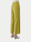 Women's Rib-Knit Silk Cashmere Blend Pants Dark Citron worn by model, back view on white background