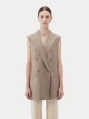 Organic Colour Cashmere Double-breasted Vest Taupe - Gobi Cashmere