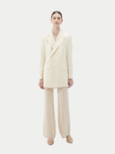 Women's White single-breasted cashmere blazer worn by model, front view on white background
