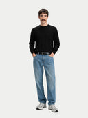 Men's Cashmere Silk C-Neck Sweater Black worn by model, front view on white background
