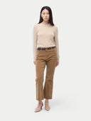 Essential Organic Cashmere Mock Neck Pullover Beige worn by model, front view, on white background