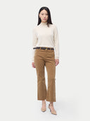Women's Cashmere Mock Neck Sweater Off White worn by model, front view, on white background