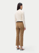 Women's Cashmere Mock Neck Sweater Off White worn by model, back view, on white background