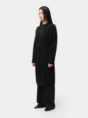 Women's Long Maternity Cashmere Robe Black worn by model, side view on white background