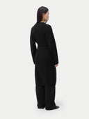 Women's Long Maternity Cashmere Robe Black worn by model, back view on white background