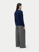 Cashmere Crewneck Sweater Navy worn by model, back view, on white background