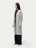 Women's Long Maternity Cashmere Robe Grey worn by model, side view on white background
