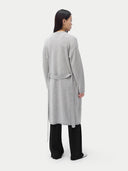 Women's Long Maternity Cashmere Robe Grey worn by model, back view on white background