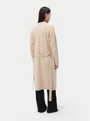 Women's Long Maternity Cashmere Robe Beige worn by model, back view on white background