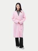 Women's Long Maternity Cashmere Robe Pink worn by model, front view on white background