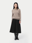 Cashmere Crewneck Sweater Taupe worn by model, front view, on white background
