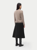 Cashmere Crewneck Sweater Taupe worn by model, back view, on white background