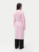 Women's Long Maternity Cashmere Robe Pink worn by model, back view on white background