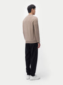 Men's Cashmere Half-Zip Sweater Taupe worn by model, back view, on white background