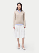 Cashmere V-Neck Sweater Warm Grey worn by model, front view, on white background