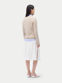 Cashmere V-Neck Sweater Warm Grey worn by model, back view, on white background