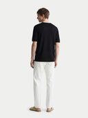 Men's Black Cashmere Silk Double-Collar T-Shirt worn by model, back view on white background