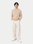 Men's Beige Half-Zip Cashmere Sweater  worn by model, front view on white background  