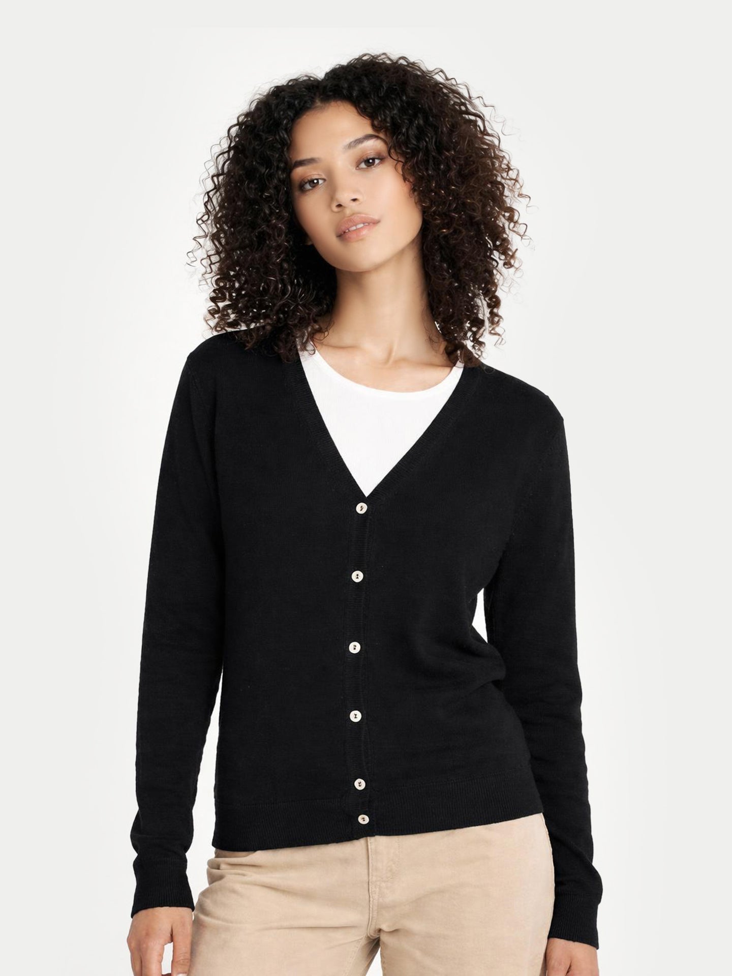 Black Cashmere V‚ÄëNeck Cardigan for Women