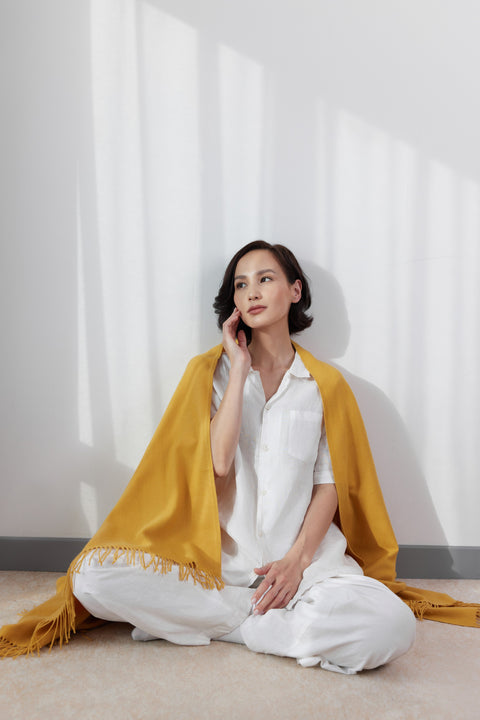 Cashmere Large Blanket with Fringe, editorial photo