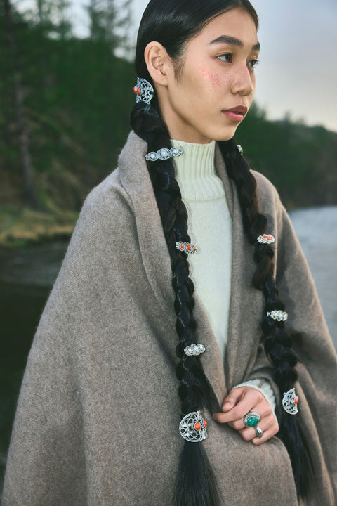 Cashmere Large Blanket with Fringe, editorial photo