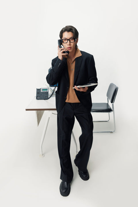 Men's single-breasted cashmere blazer, editorial photo