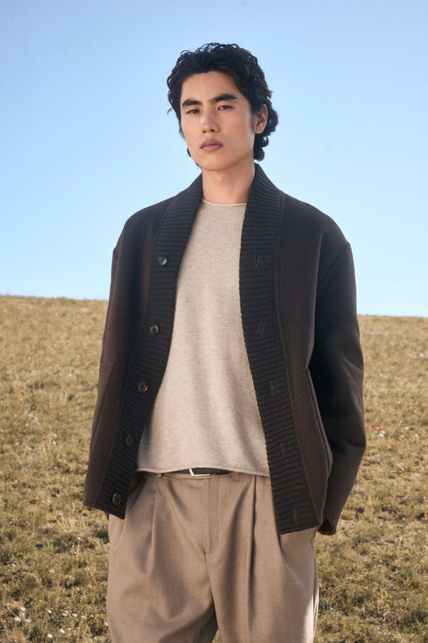 Cashmere Rolled-Edge Crewneck Sweater in Black, editorial photo