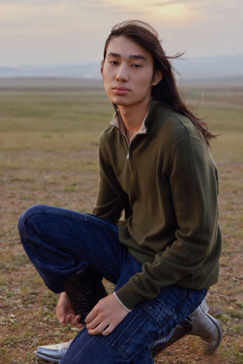 Essential Half-Zip Cashmere Sweater, editorial photo