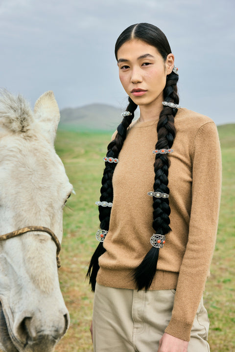 Essential Natural Color Cashmere Crewneck Sweater, editorial photo