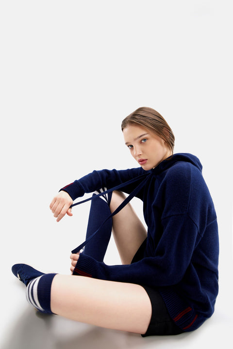 Natural Color Cashmere Pullover Hoodie, editorial photo