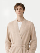 Organic Colour Men's Cashmere Robe Beige  detail view on white background
