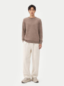 Men's Taupe Crewneck Cashmere Sweater worn by model, front view on white background