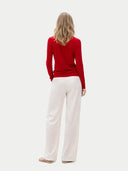 Timeless Cashmere V-Neck Sweater Chili Pepper worn by model, back view, on white background