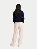 Women Mood Indigo C-Neck  Cashmere Sweater worn by model, back view on white background
