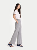 Women's Wide-Leg Cashmere Pants High Rise  worn by model, side view on white background