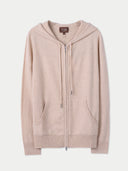 Woman Zipper Hoodie with Smiley Pocket Beige detail view on white background