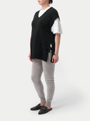 Over Bump Maternity Cashmere Knit Pants Grey worn by model, side view on white background