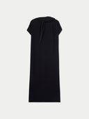 Women's Black Cashmere Tie-Neck Dress  detail view on white background
