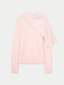 Women's Peach Blush Cashmere Sweater with Draped Scarf  front view on white background