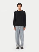 Men's Black Crewneck Cashmere Sweater worn by model, front view on white background