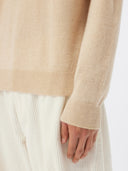 Men's  Beige Cashmere Colour Crewneck Sweater worn by model, detail view on white background