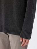 Men's Cashmere Turtleneck Charcoal worn by model, detail view on white background